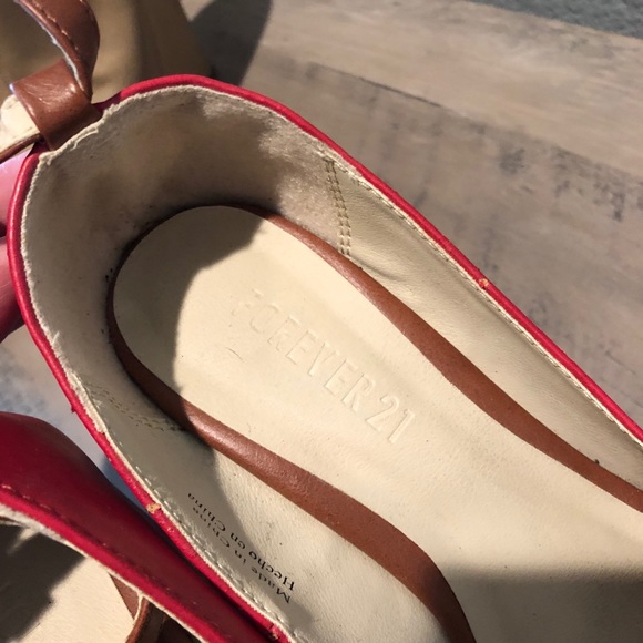 SOLD! Forever 21 Red Strap Wedges - Picture 3 of 4